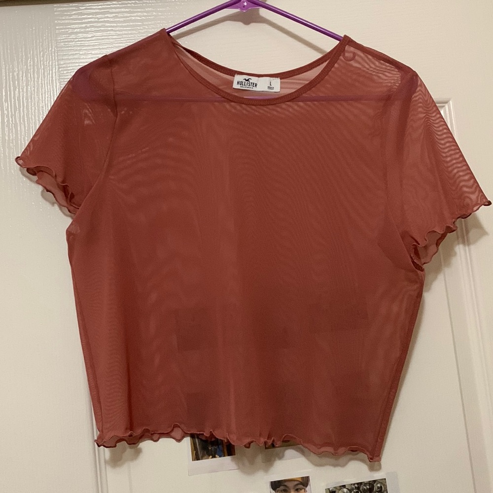 Rose red mesh cropped top